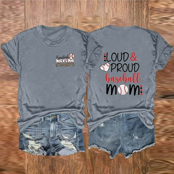 WXLWZYWL Womens Summer Tunic Tops Plus Size Round Neck Short Sleeve Shirt Graphic Loud and Proud Baseball Mom T-Shirts Letter Printing Loose Sports Casual Blouse