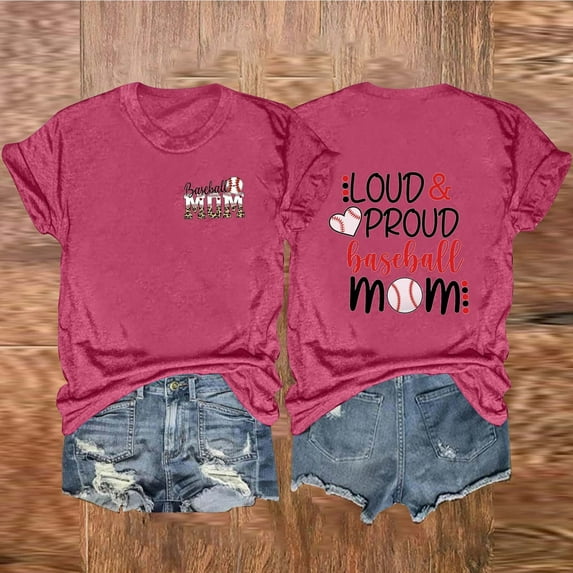 WXLWZYWL Womens Summer Tunic Tops Plus Size Round Neck Short Sleeve Shirt Graphic Loud and Proud Baseball Mom T-Shirts Letter Printing Loose Sports Casual Blouse