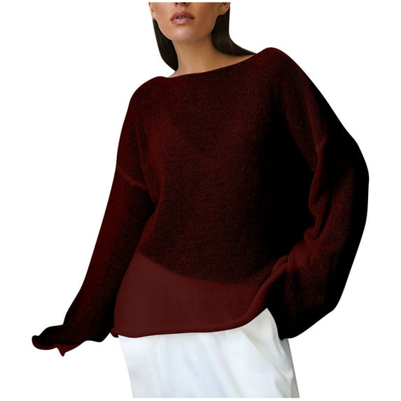 WXLWZYWL Womens Sweaters Lightweight Long Sleeve Knit Tops Crewneck Pullover Tops Loose Fitting Knitwear
