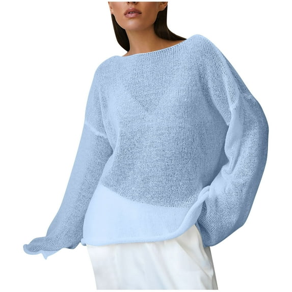WXLWZYWL Womens Sweaters Lightweight Long Sleeve Knit Tops Crewneck Pullover Tops Loose Fitting Knitwear