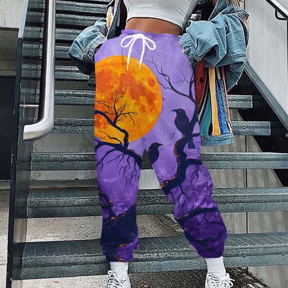 WXLWZYWL Womens Sweatpants Novelty Halloween Printed Baggy Athletic Jogger with Pockets 2024 Casual Trendy Pants Fall Outfits