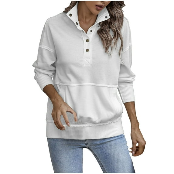 WXLWZYWL Womens Sweatshirt Casual Long Sleeve Henley V Neck Lightweight Sweatshirts Button Up Loose Pullover Tops
