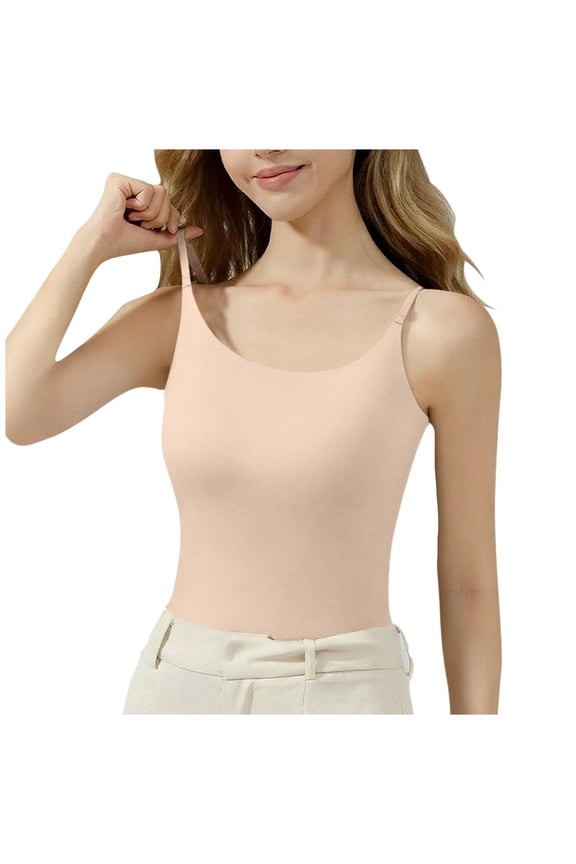 Womens Tank Tops Spaghetti Strap Sleeveless Built in Bra Shirts Slim Fitted Basic Summer Clothes 2026