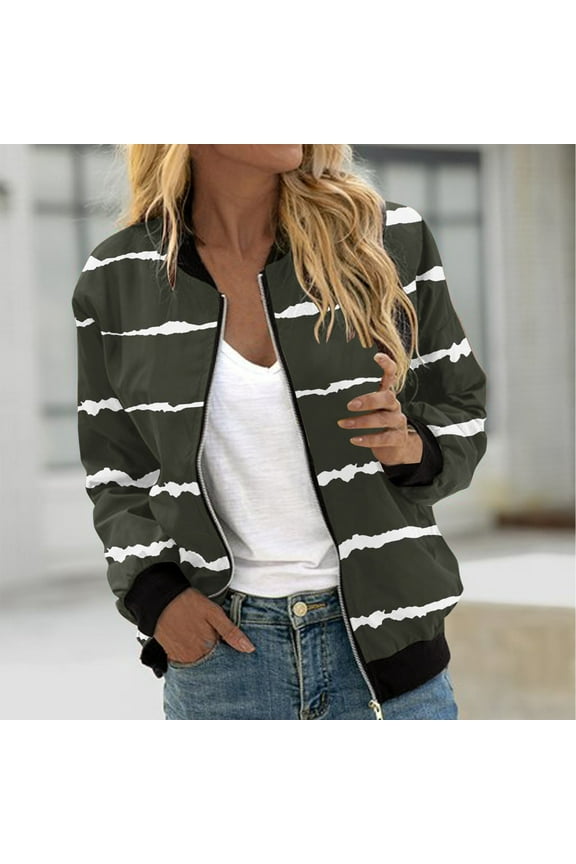 Womens Tops,Fall Clothes,Winter Women's Fall Cropped Jackets Dressy Trendy Quilted Bomber Jackets Long Sleeve Striped Zip Up Coats Lightweight Fall Outerwear