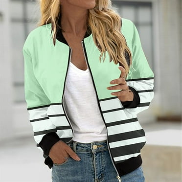 WXLWZYWL Womens Tops, Fall Clothes, Winter Clearance Women's Fall Cropped Jackets Dressy 2024 Trendy Quilted Bomber Jackets Long Sleeve Striped Zip Up Coats Lightweight Fall Outerwear