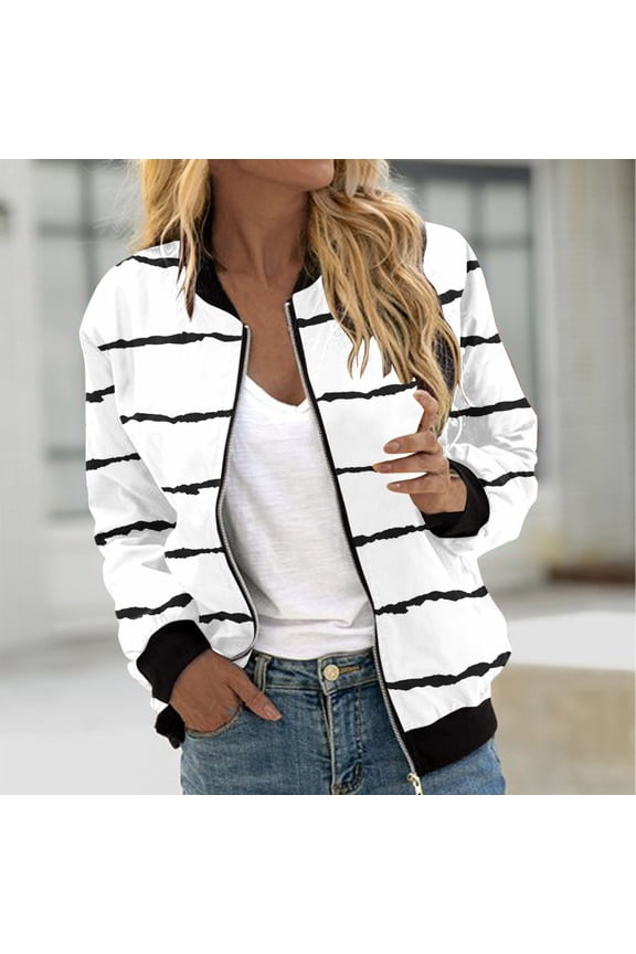 Womens Tops,Fall Clothes,Winter Women's Fall Cropped Jackets Dressy Trendy Quilted Bomber Jackets Long Sleeve Striped Zip Up Coats Lightweight Fall Outerwear