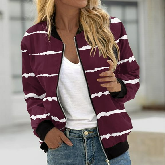 WXLWZYWL Womens Tops,Fall Clothes,Winter Women's Fall Cropped Jackets Dressy Trendy Quilted Bomber Jackets Long Sleeve Striped Zip Up Coats Lightweight Fall Outerwear