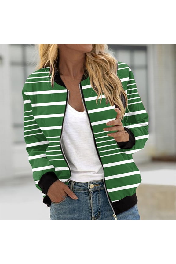 Womens Tops,Fall Clothes,Winter Women's Fall Cropped Jackets Dressy Trendy Quilted Bomber Jackets Long Sleeve Striped Zip Up Coats Lightweight Fall Outerwear