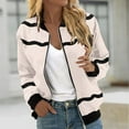 thumbnail image 1 of WXLWZYWL Womens Tops,Fall Clothes,Winter Women's Fall Cropped Jackets Dressy Trendy Quilted Bomber Jackets Long Sleeve Striped Zip Up Coats Lightweight Fall Outerwear, 1 of 5