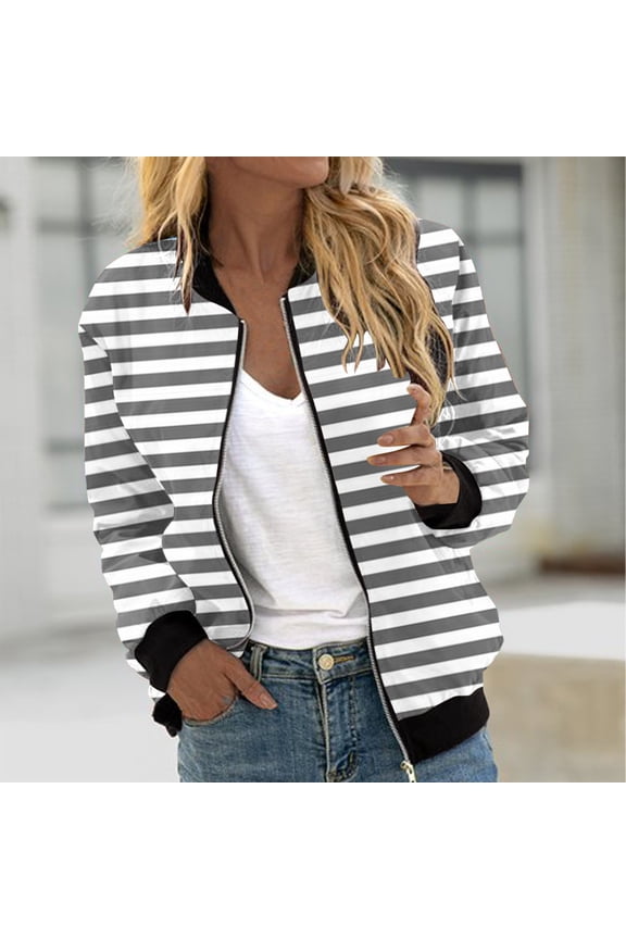 Womens Tops,Fall Clothes,Winter Women's Fall Cropped Jackets Dressy Trendy Quilted Bomber Jackets Long Sleeve Striped Zip Up Coats Lightweight Fall Outerwear