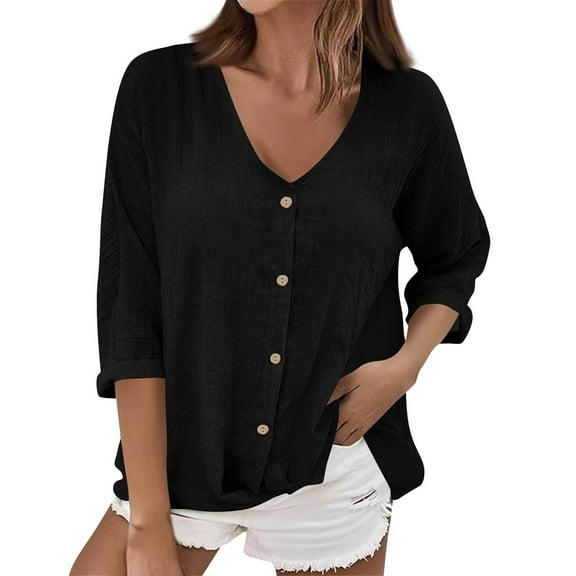WXLWZYWL Womens Tops Long Sleeve Shirts Button down V Neck Tops Loose Fitting Blouses Tops