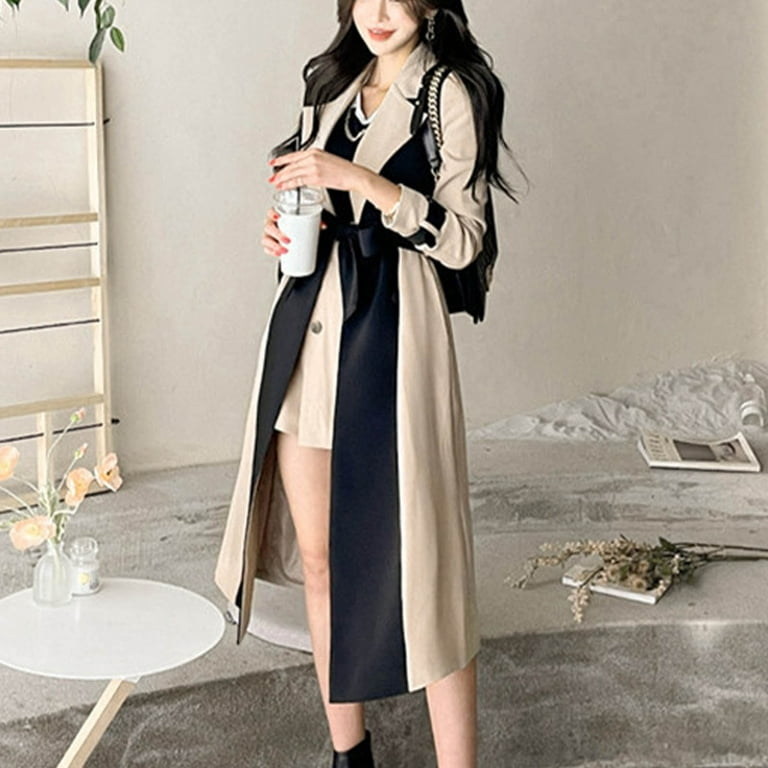 MMM「coat with elongated necklines」44 Men'S Notched Long Wool Blend Trench Coat Single Breasted