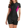 thumbnail image 1 of WXLWZYWL Womens Tummy Control Rash Guard Short Sleeve Swimsuits One Piece with Front Zipper for Surfing Swimming, 1 of 6