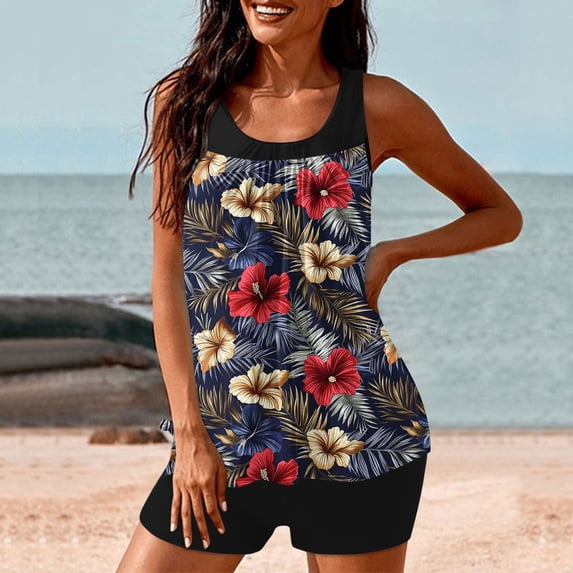 WXLWZYWL Womens Two Piece Swimsuit Ruffle High Waisted Tankinis Flowy Bathing Suit Modest Swimwear with Pockets