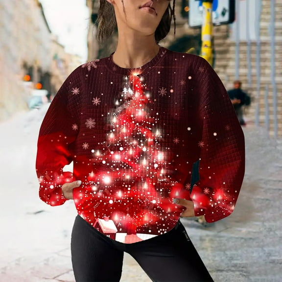 WXLWZYWL Womens Ugly Christmas Sweater Funny Sweatshirts Holiday 3D Print Trendy Cute Long Sleeve Pullover 2024 Loose Christmas Sweaters Pullover