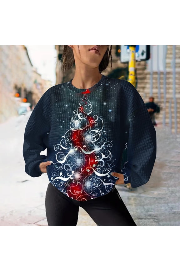Womens Ugly Christmas Sweater Funny Sweatshirts Holiday 3D Print Trendy Cute Long Sleeve Pullover 2024 Loose Christmas Sweaters Pullover