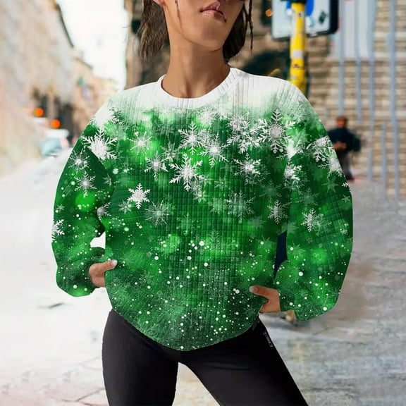 WXLWZYWL Womens Ugly Christmas Sweater Funny Sweatshirts Holiday 3D Print Trendy Cute Long Sleeve Pullover 2024 Loose Christmas Sweaters Pullover