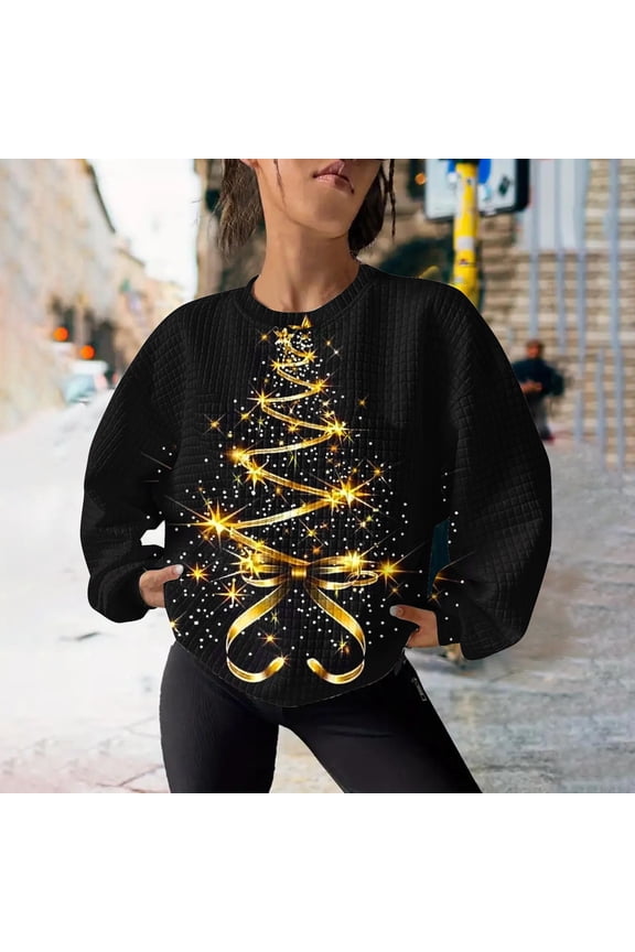 Womens Ugly Christmas Sweater Funny Sweatshirts Holiday 3D Print Trendy Cute Long Sleeve Pullover 2024 Loose Christmas Sweaters Pullover