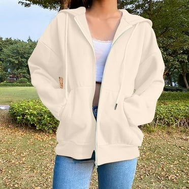 WXLWZYWL Womens Zip Up Sweatshirts Jackets No Hood Long Sleeve Casual Loose Solid Color Outwear with Pockets Plus Size