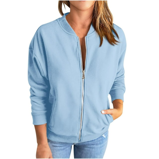 Wxlwzywl Womens Zip Up Sweatshirts Jackets No Hood Long Sleeve Casual