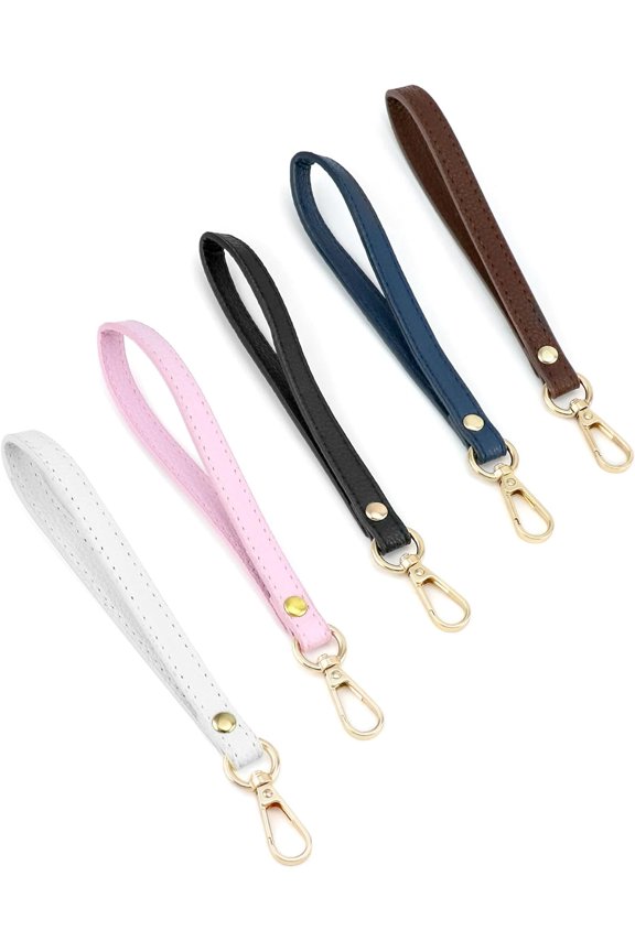 Leather Wristlet Strap, 5 Pcs 20 cm x 1.2 cm Short Purse Strap Genuine Leather Wristlet, Keychain Handle Rope, Handbags Strap, for Clutch Purse Wallet Cellphone Case DIY