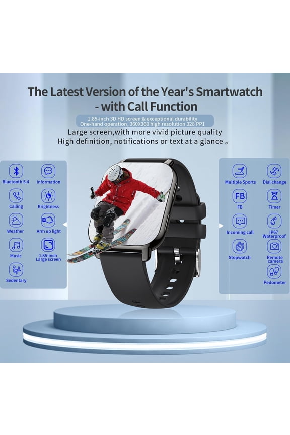 -Smart Watch 1.85 Large Screen for Men and Women, Bluetooth 5.4 with Call Function Pedometer Wristwatch Sports Watch Multiple Exercise Modes Call/Message Notification Music Playback
