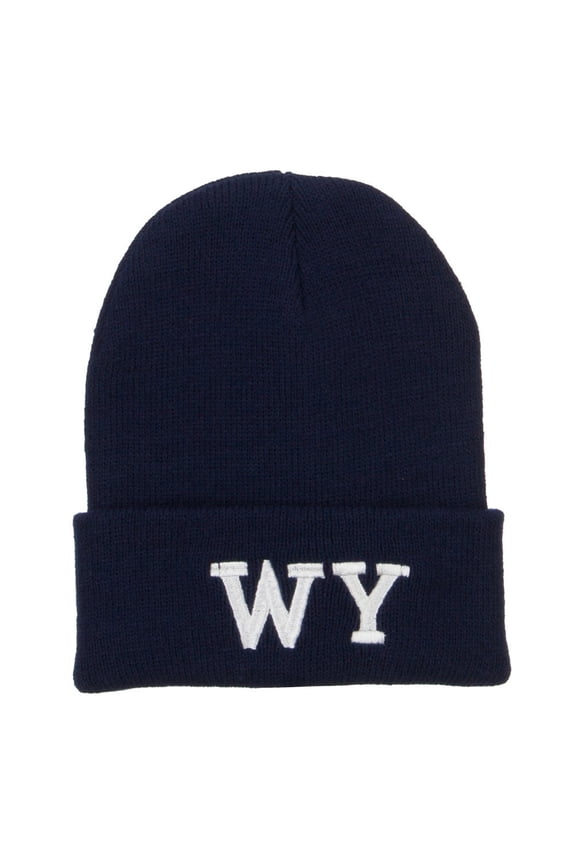 WY Wyoming State Embroidered Long Beanie - Navy OSFM