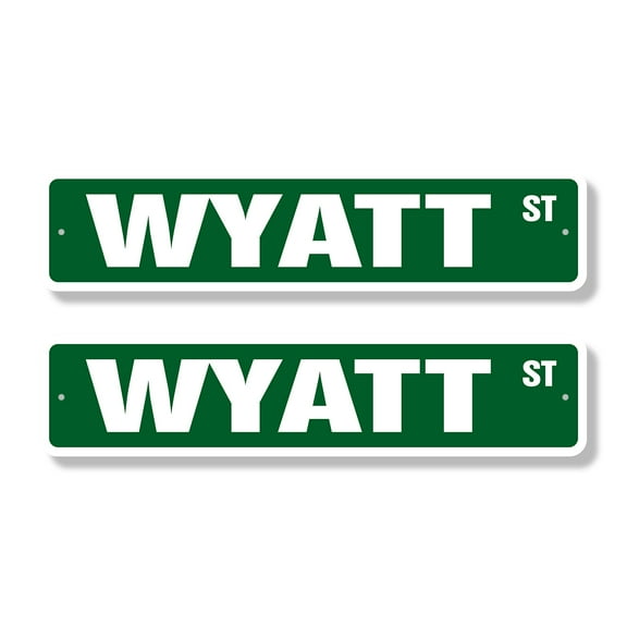 WYATT Classic Street Sign (2 Pack) Childrens Name Room Sign Road Sign | 6" X 24" Plastic Address Sign