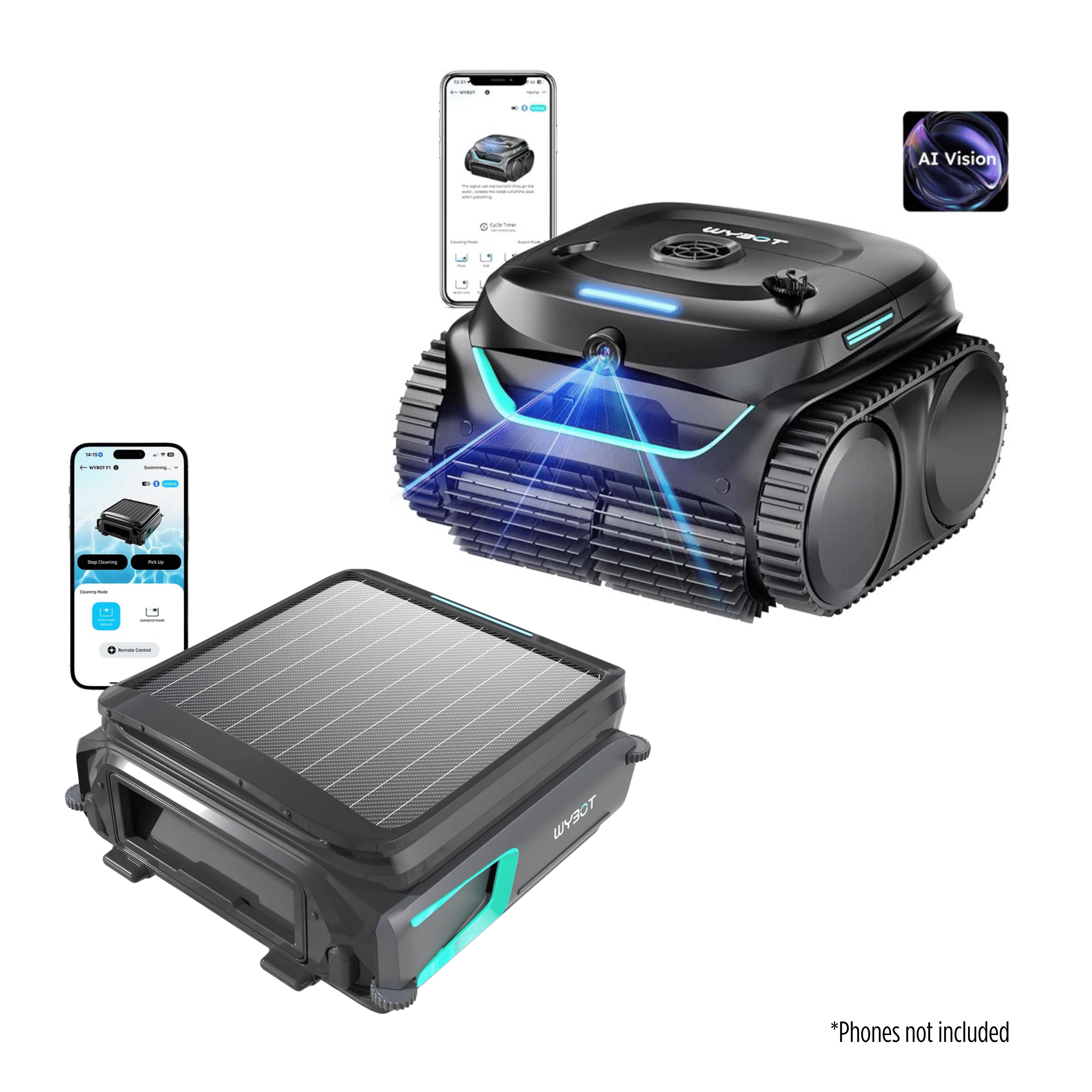 WYBOT C2 Vision AI Robotic Pool Cleaner & F1 Solar-Powered Surface Skimmer Bundle