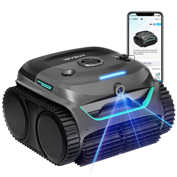 WYBOT C2 Vision Cordless Robotic Pool Cleaner, AI Vision Debris Detection, Triple Brushless Motors, Wall & Waterline Cleaning, Dual Ultra-Fine Filtration, App Control, Grey & Green