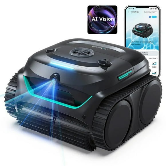 WYBOT C2 Vision AI Camera Cordless Robotic Pool Vacuum, 8-in-1 Pool Cleaner, Powerful Suction, Wall Climbing, Waterline Cleaning, Ideal for Inground Pools up to 2150 Sq.ft