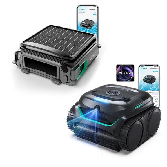 WYBOT C2 Vision Robotic Pool Vacuum & F1 Solar Skimmer Bundle, AI Vision Debris Detection, Dual Filtration, App Control, Wall & Waterline Cleaning, for Inground & Above Ground Pools