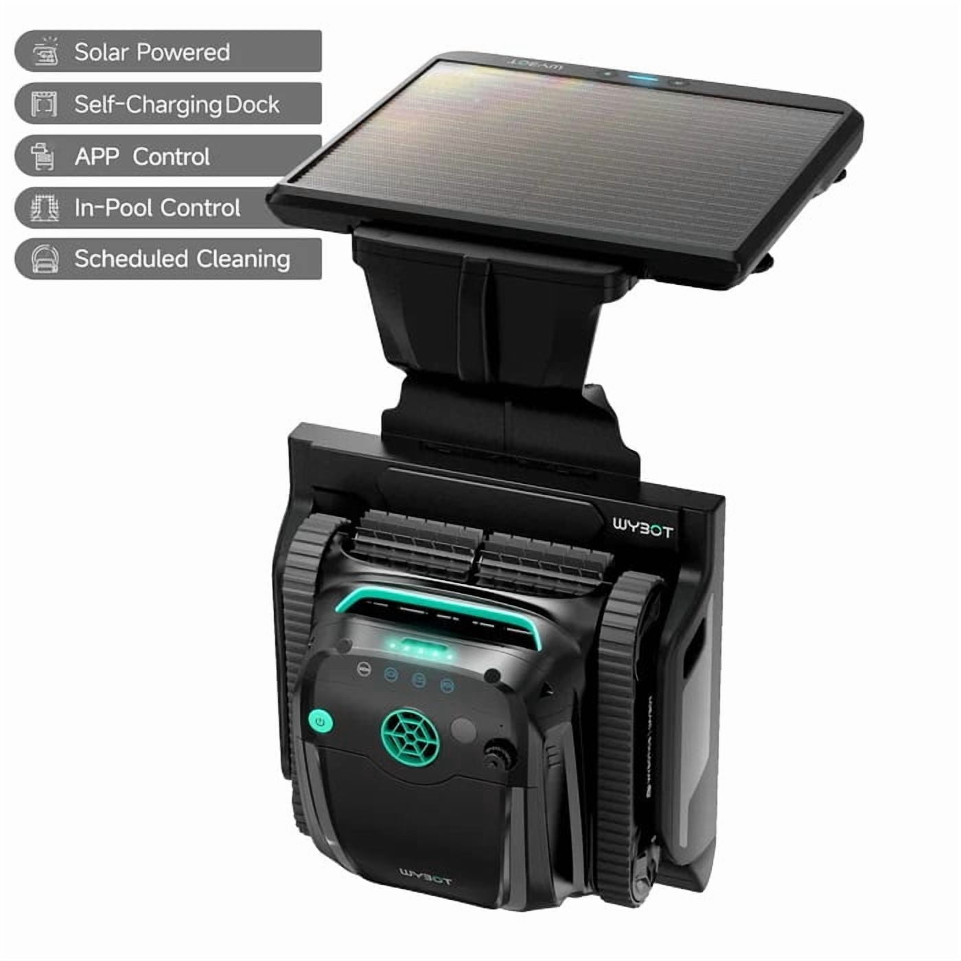 WYBOT S2 Solar Powered Robotic Pool Vacuum Cleaner, Auto Return & Charge, Enhanced Scheduled Cleaning, 3D Adsorption System, Brushless Motor, Ideal for Inground Pools Up to 3229 Sq.Ft