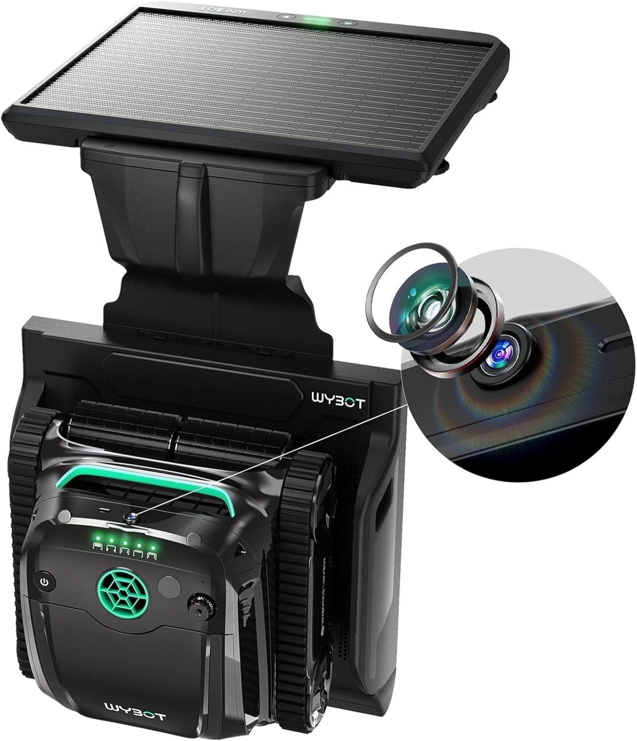 WYBOT S2 Solar Vision Robotic Pool Vacuum Cleaner for Inground Pools, Solar Powered Charging, AI Vision, Enhanced Scheduled Cleaning, Area Cleaning, Auto Return & Charge, 3D Adsorption System, Black