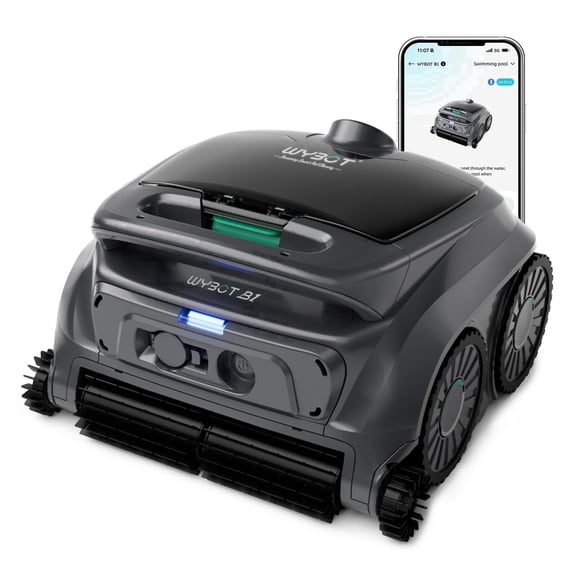 WYBOT B1 Robotic Pool Cleaner, Floor and Wall Cleaning, 120min Runtime Cordless Pool Cleaner for Inground & Above Ground Pools, Smart Navigation, Self-Parking, Dual Side Brushes, Grey & Green