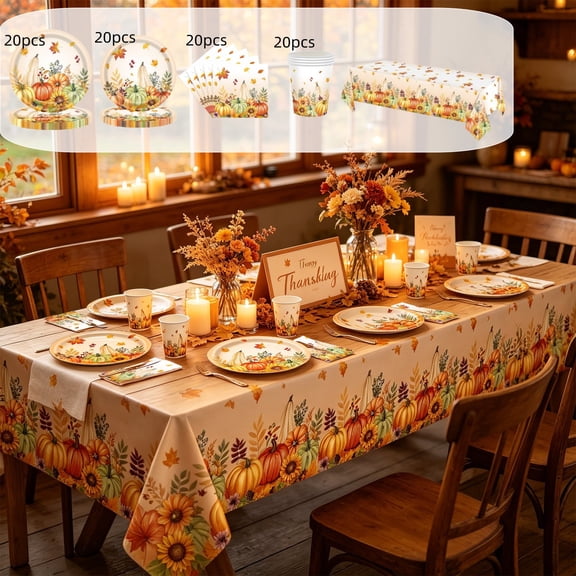 WYBXZ 20 Pack 7.09 Inch Thanksgiving Paper Plates, Disposable Fall Party Dinnerware with Pumpkin Maple Leaf Design, Harvest Tableware for Family Gathering