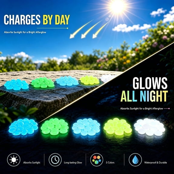 WYBXZ 200 Count Glow in Dark Stones Green, Luminous Pebbles for Garden Fish Tank, Fluorescent Decorative Rocks for Walkway, Self Lighting, Summer Garden Path