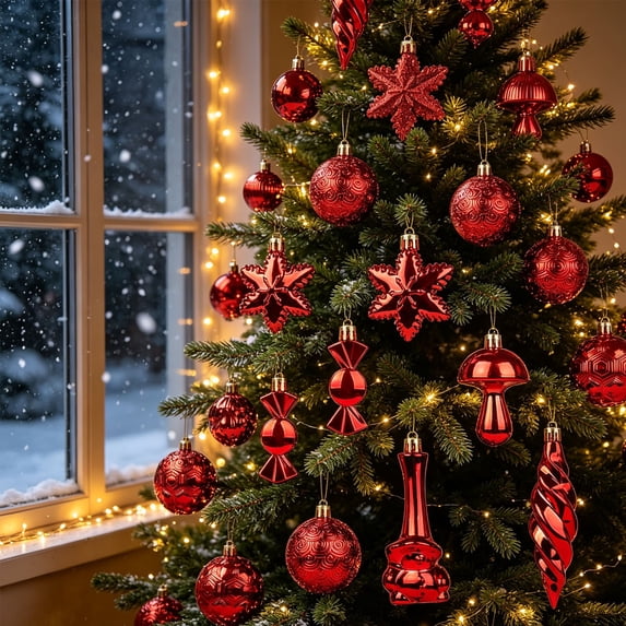 WYBXZ 28PC Red Christmas Ball Ornaments, Plastic Tree Hanging Decor ...
