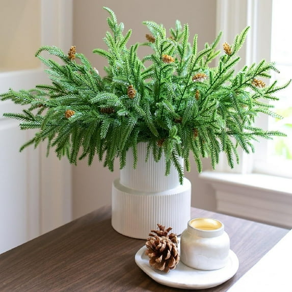 WYBXZ 3 PCS Artificial Christmas Pines Needle Branches, Green Faux Pines Stems Christmas Plants Pines Needles for Indoor Outdoor Season Decorations, Christmas Decoration Ornaments