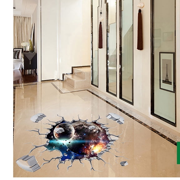 WYBXZ 3D Hole Breaking Wall Sticker Spaceship Design for Bedroom Game Room Summer Room Refresh