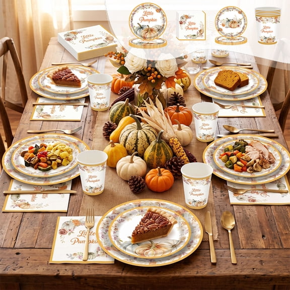 WYBXZ 7 Inch Paper Plates Disposable Fall Harvest Dinnerware for Thanksgiving Party Outdoor Summer Picnic Tableware 80-Pack Style D
