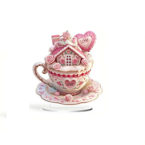 WYBXZ Acrylic Pinks Heart Cup Desktop Ornament, Love Cupcake Valentine's Day Desktop Decorations, Gifts for Mom, Gifts for Wife, Gifts for Her