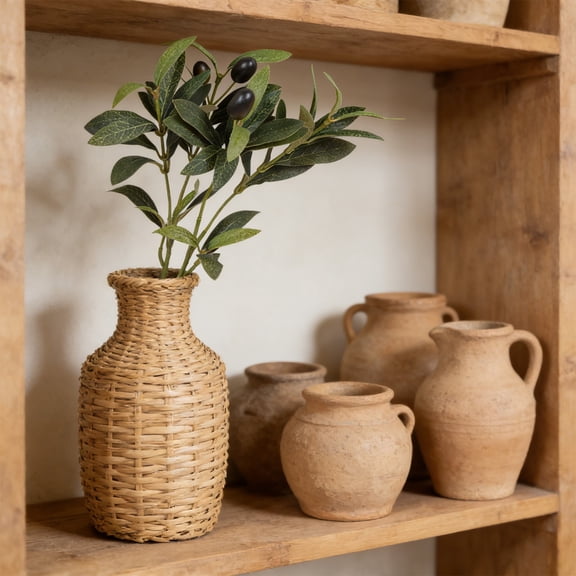 WYBXZ Artificial Olive Branch, 38cm Faux Greenery Stem with Fruit for Wedding Decor and Home Arrangement, 4 Fork