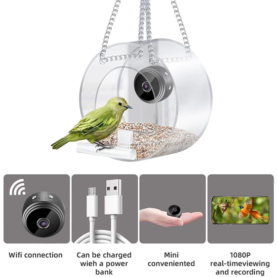 WYBXZ Bird Feeder with Camera, HD 1080p Night Version Camera, Wifi Hotspot for Remote Connection to Mobile Phone for Outdoor Bird Watching, Pictures for Bird Lover