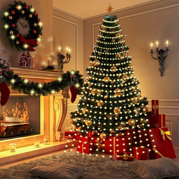 WYBXZ Christmas Tree Decoration Light String, LED Waterfalls Christmas Tree Lights with Remote Control for Xmas New Year Holiday Party Yard Decor