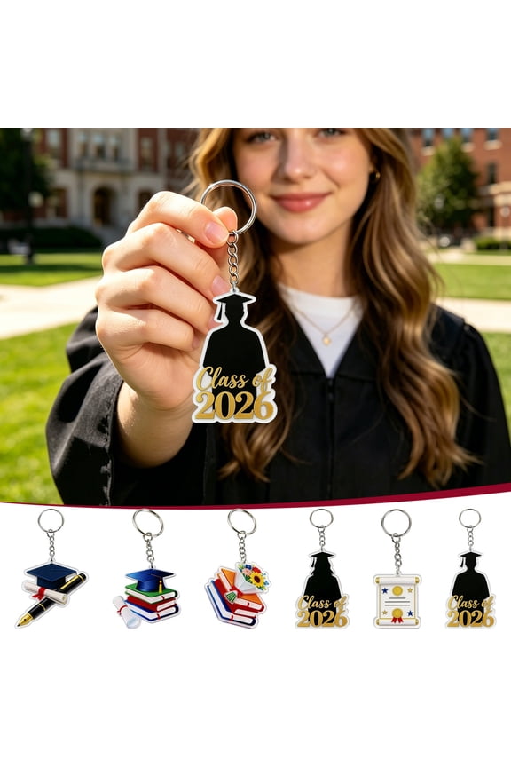 Class of 2026 Keychain Acrylic Graduation Cap Gown Key Ring Design F Graduation Gift for Wife Husband Bag Charm for Car Keys Keepsake for Online Graduation Summer Season Memory Token