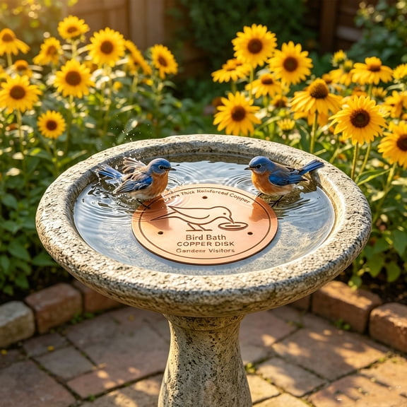 WYBXZ Copper Birds Bath Disk, Bird Bath Cleaner 99.9% Solid Copper, Triangular Support, for Outdoor Garden Pond, Summer Bird Care