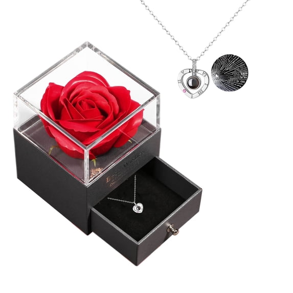 WYBXZ Eternal Real Rose Gift Box Preserved Rose with Heart Necklace, Necklace Forever Flower Rose Gifts for Women Mom Wife Girlfriend on Valentines Anniversary Wedding Birthday