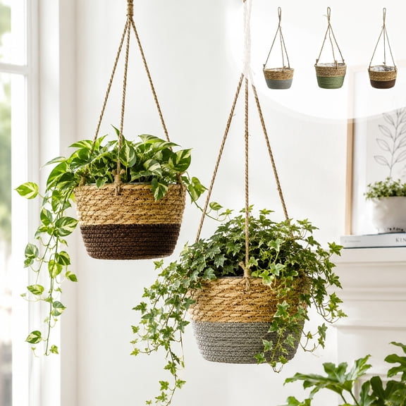 WYBXZ Green Jute Rope Hanging Planter, Macrame Plant Hanger for Indoor Garden, Balcony, Spring Summer Green Decor