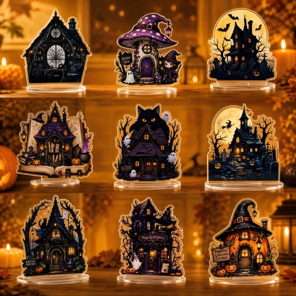WYBXZ Halloween Acrylic Stand Up Style F – Gothic Library Variant Figurine for Desk Display Decor, Transparent Acrylic Ornament 15cm